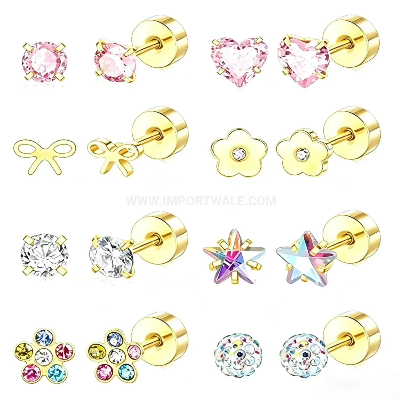 Designer Stainless Steel Multi Shape Flat Back Cartilage Piercing Studs Set