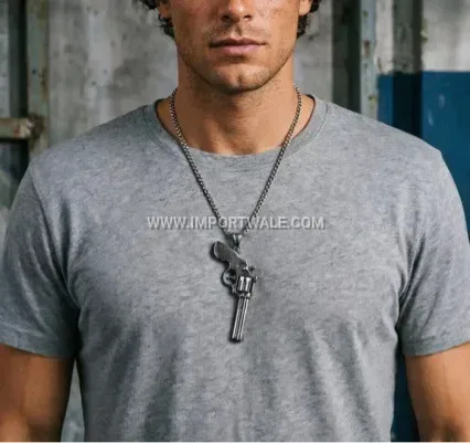 Revolver Motif Stainless Steel Dog Tag Pendant
