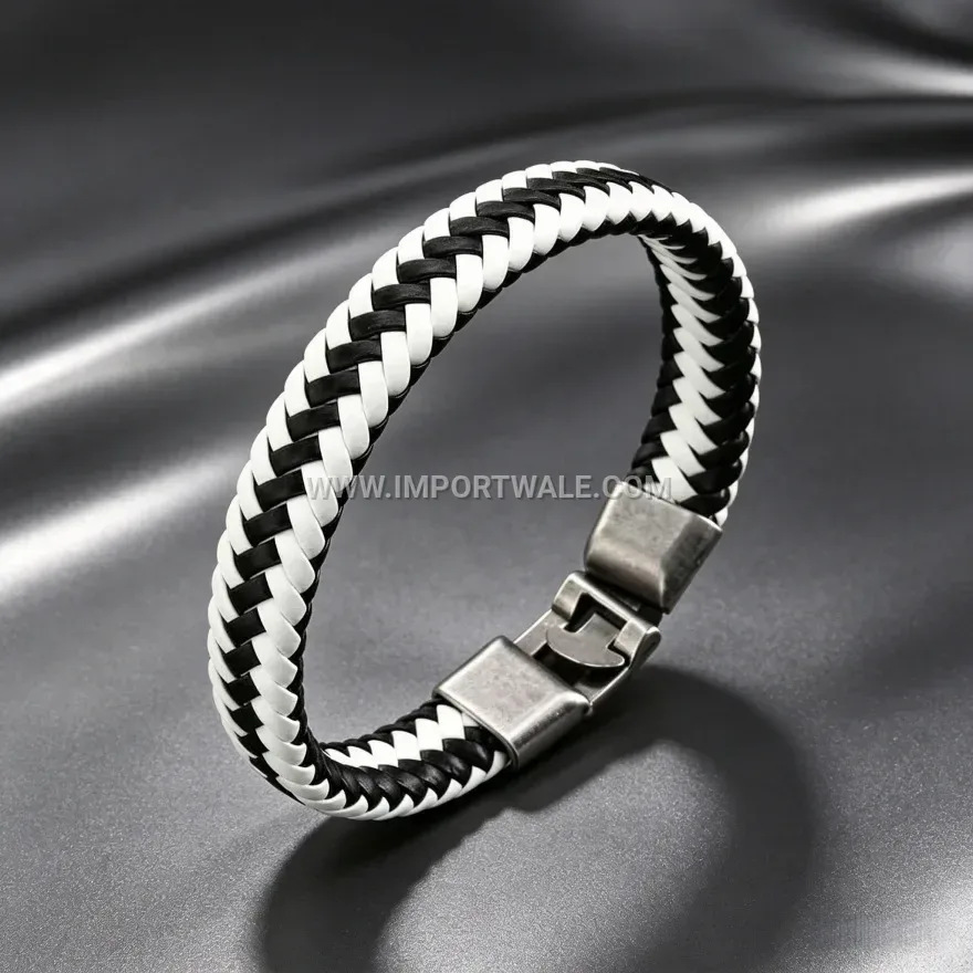 Titanium Steel Braided Leather Wristband for Men