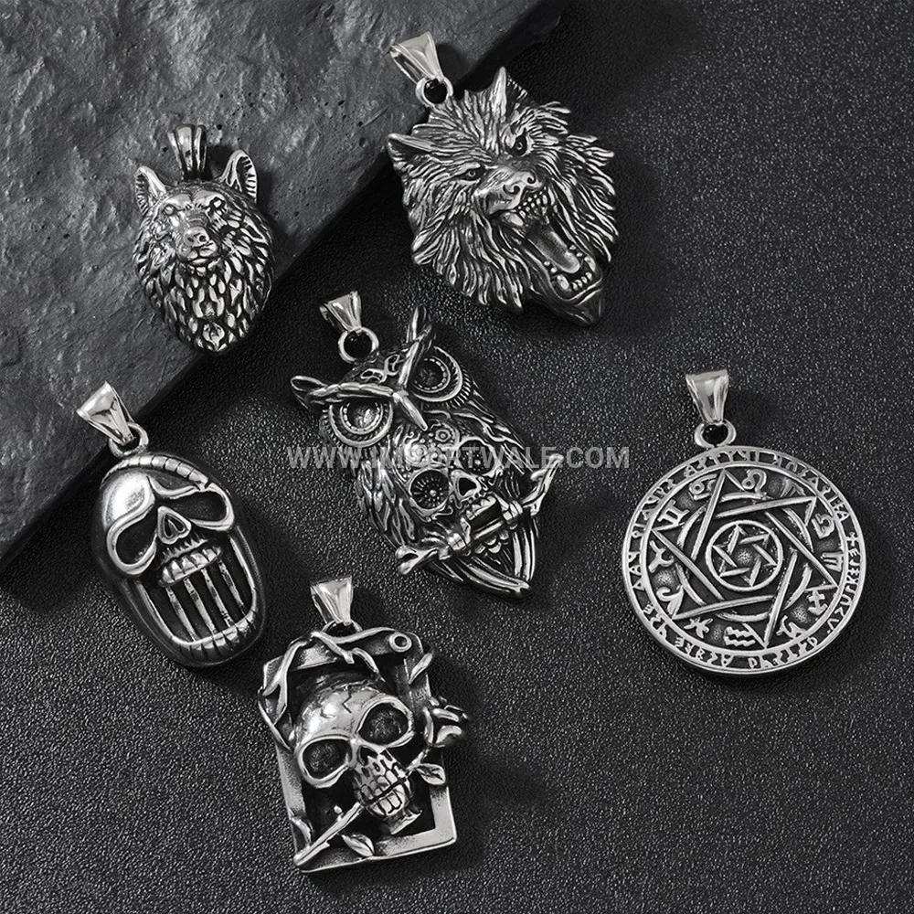 Men's Stainless Steel Gothic Skull and Owl Hip Hop Pendant