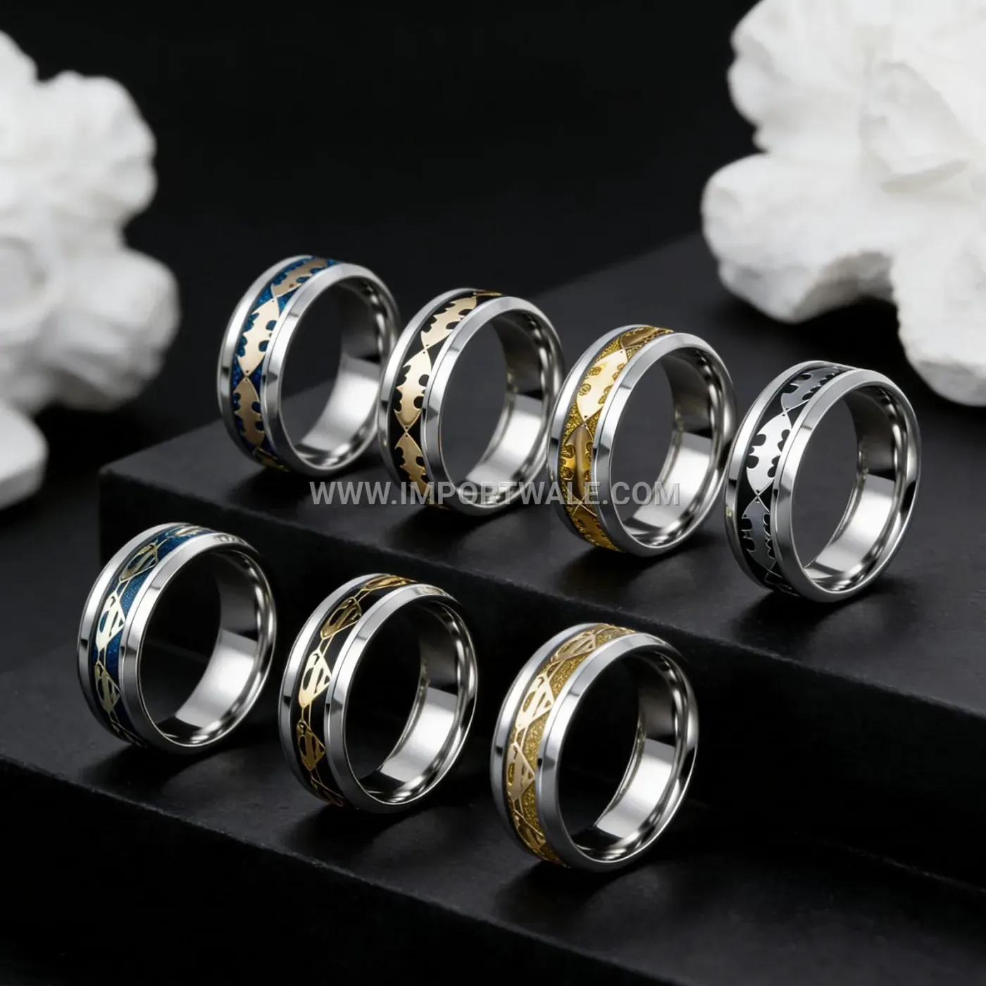 Emblem Inset Stainless Steel Graphic Ring Band