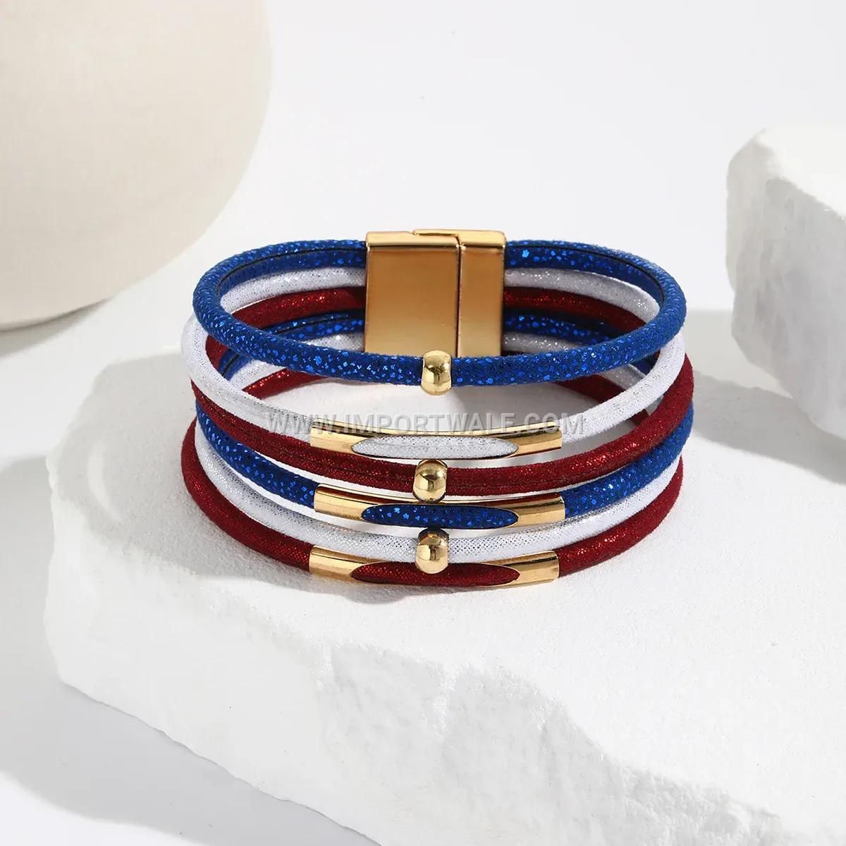 Multi Strand Tricolor Faux Leather Bracelet with Magnetic Clasp