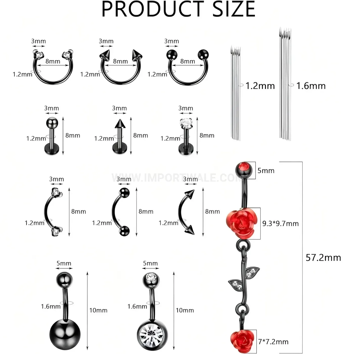 Stylish Stainless Steel Rhinestone Body Piercing Jewelry Set