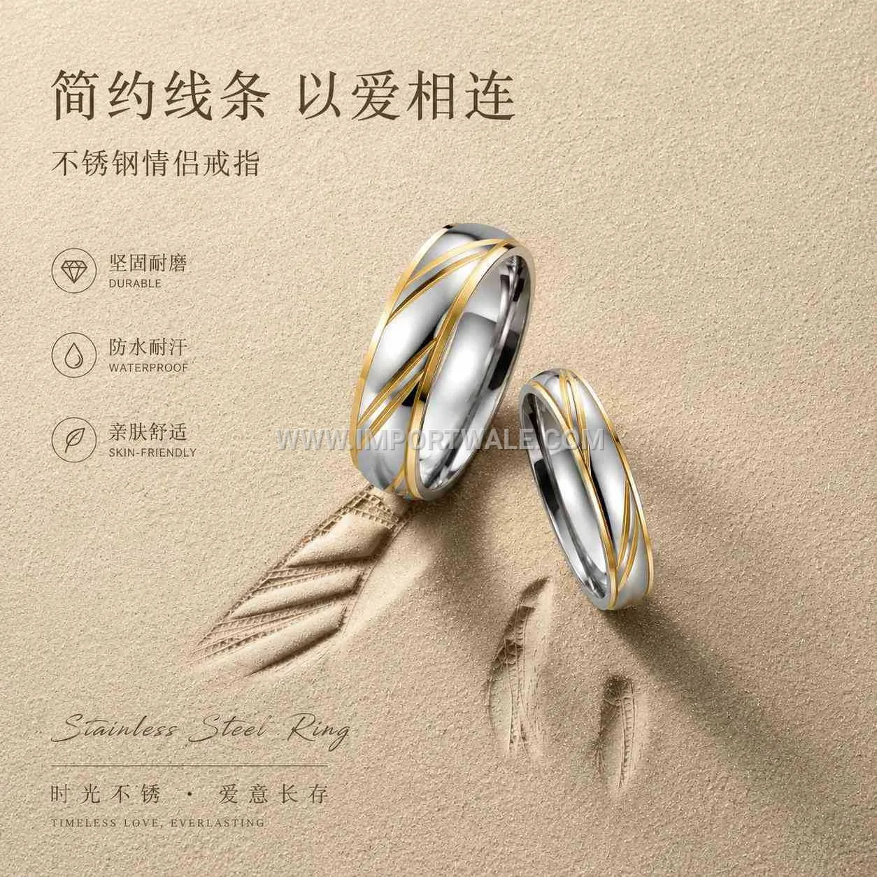 Two-Tone Stainless Steel Slanted Channel Cubic Zirconia Band Ring
