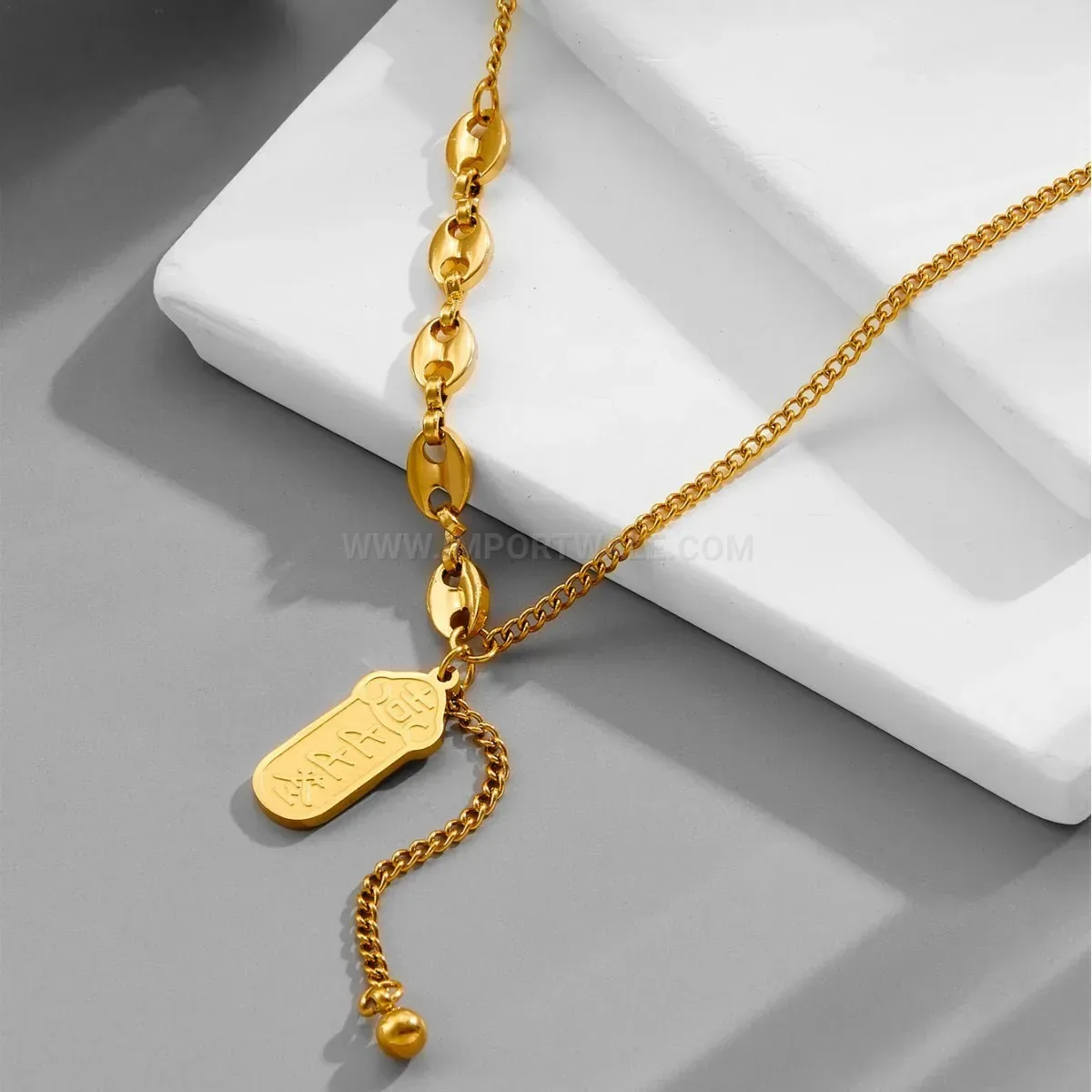 Chic Gold Plated Stainless Steel Pig Nose Tassel Charm Pendant Necklace