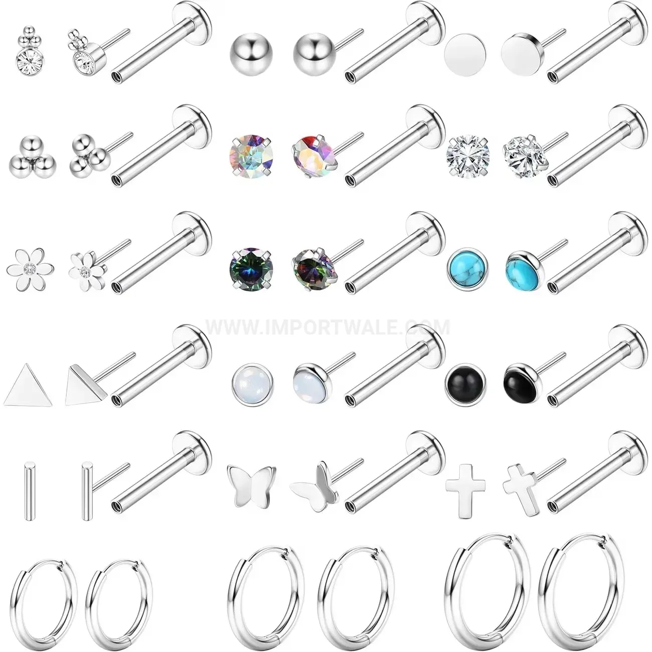 Chic Flat Back Threaded Stainless Steel Multi-Style Piercing Studs