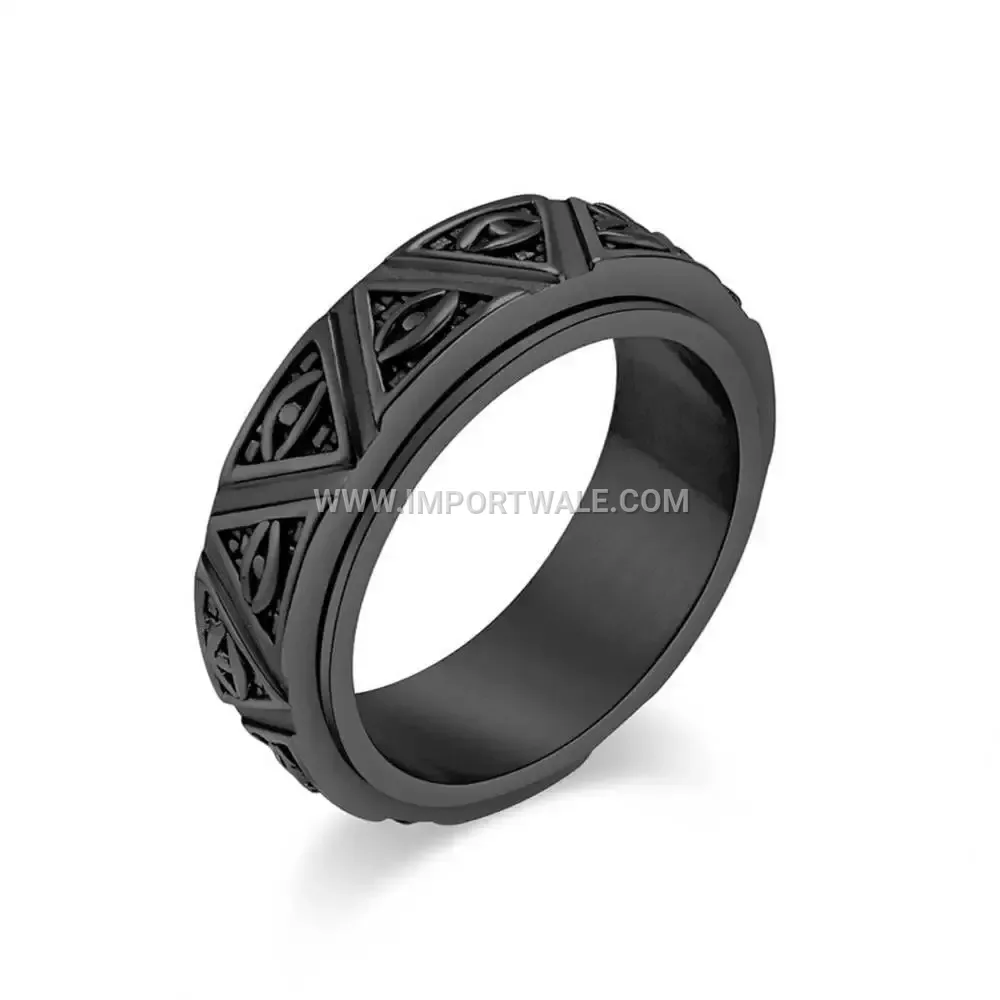 Rotatable Stainless Steel Eye of Horus Pyramid Ring