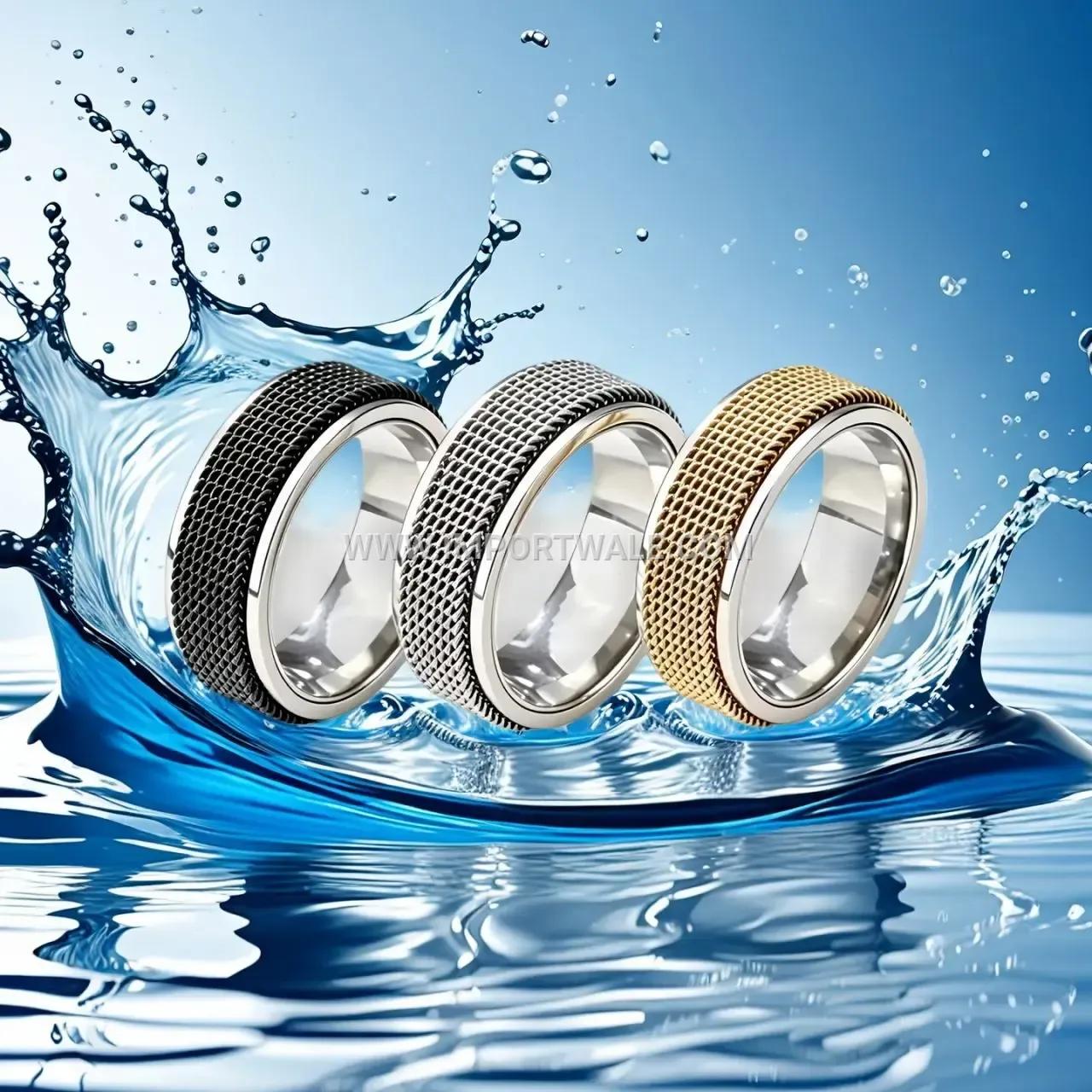 Rotatable Braided Mesh Texture Stainless Steel Band Ring