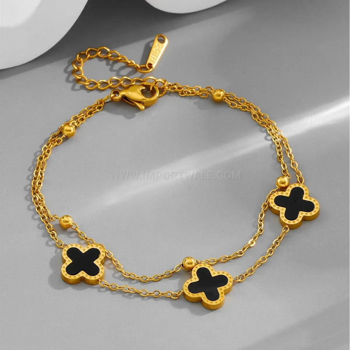 Premium Double Layer Four Leaf Clover Titanium Steel Bracelet