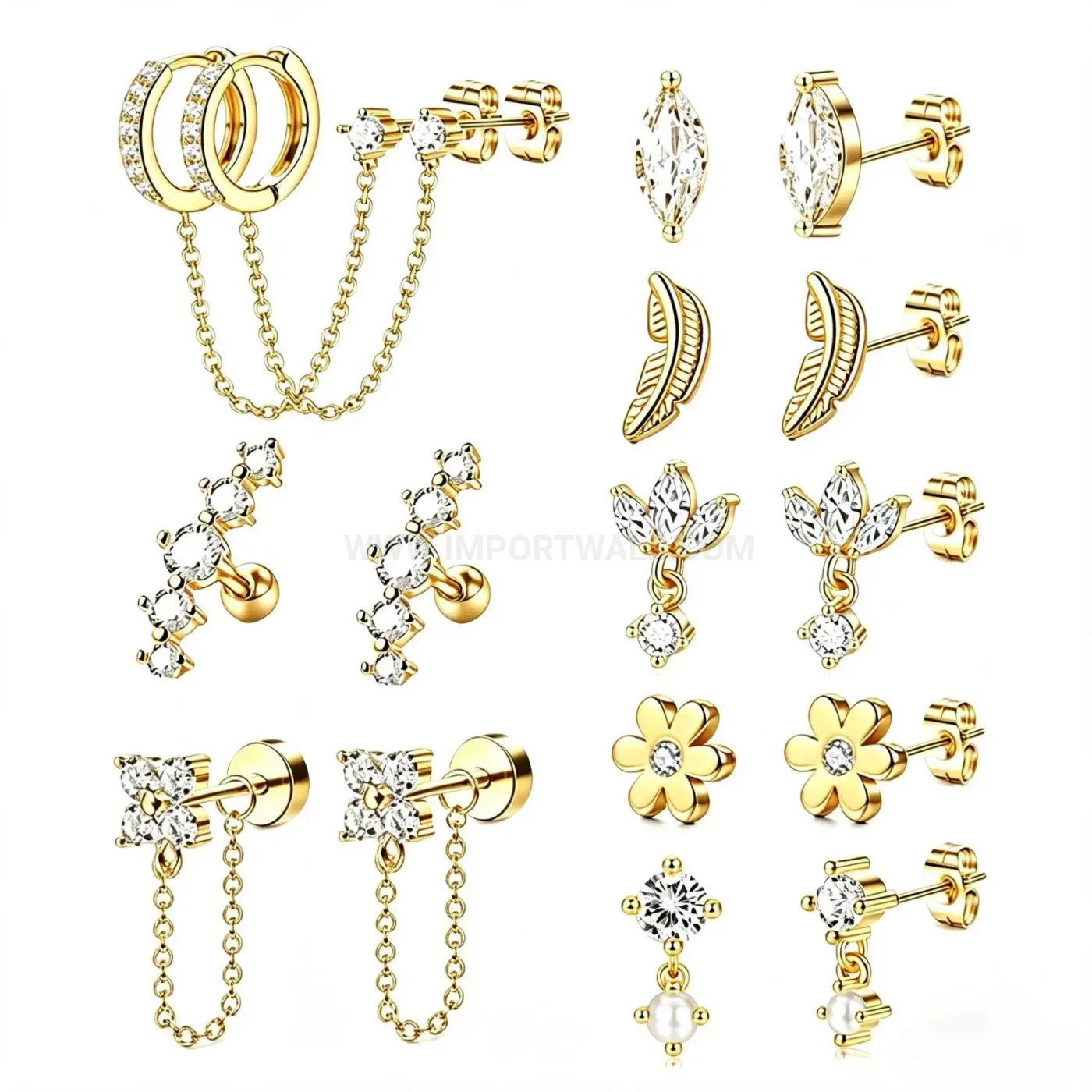 Elegant Stainless Steel Tassel Chain and Flower Cartilage Piercing Stud Set