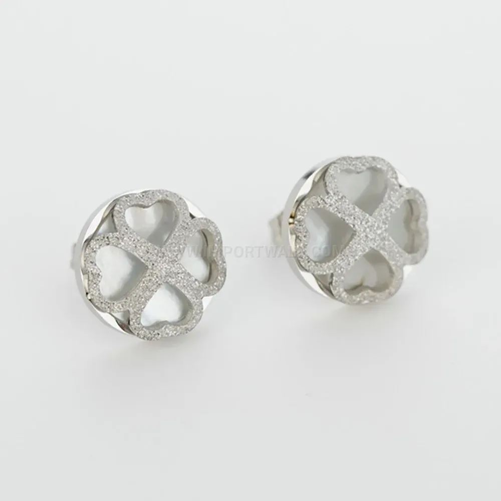 Chic Stainless Steel Heart Shell Inlay Frosted Stud Earrings