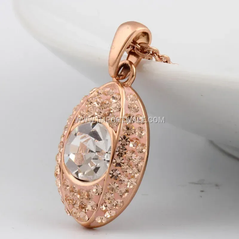Rose Gold Oval Cat Eye Gemstone Stainless Steel Pendant Necklace