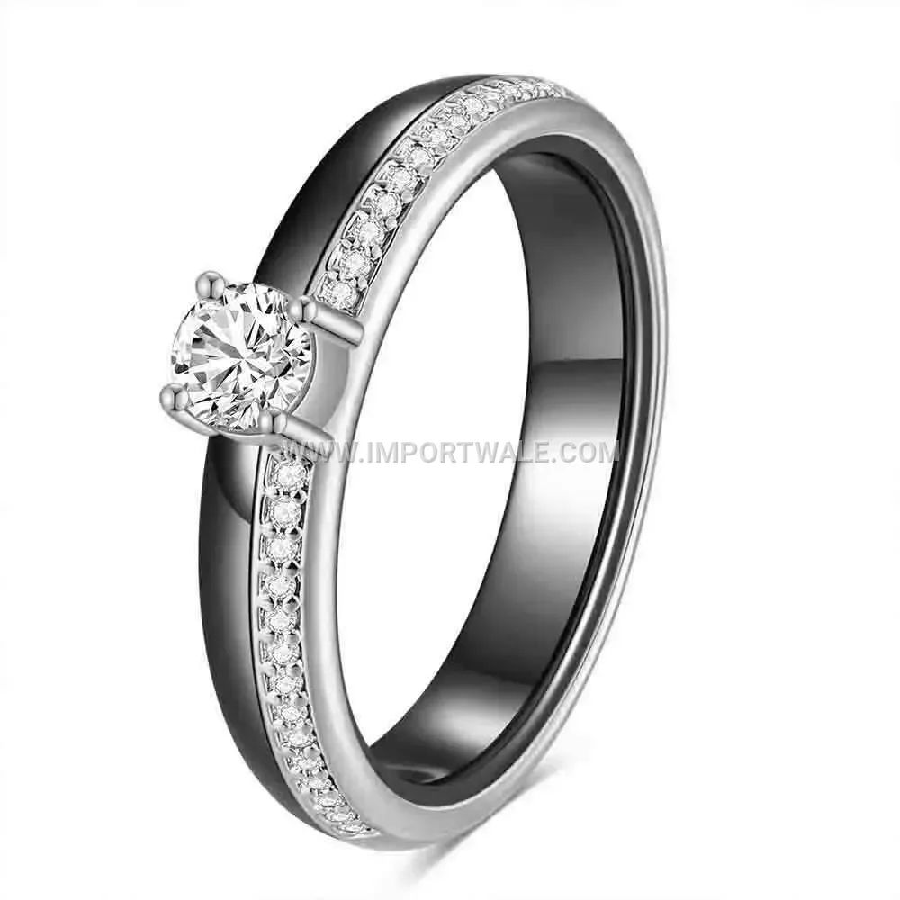Single Row Cubic Zirconia Ceramic Band Ring