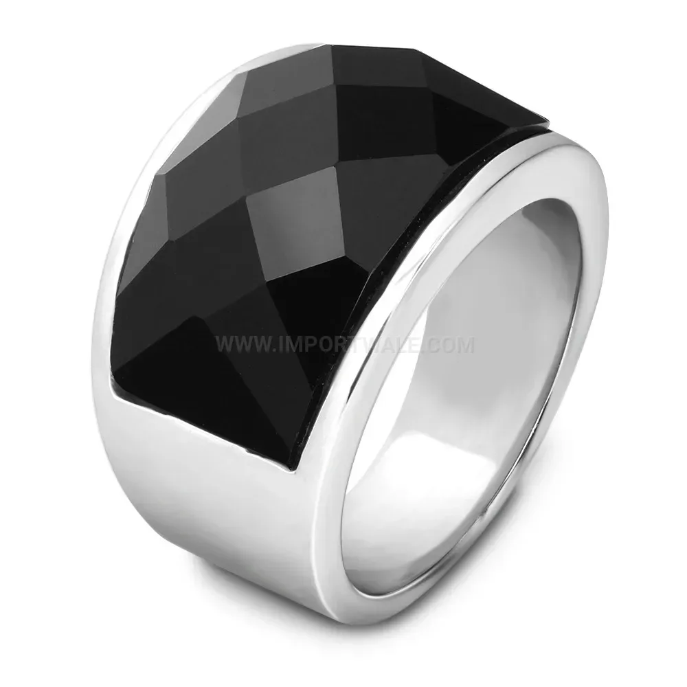 Premium Vintage Black Stainless Steel Glass Inset Ring