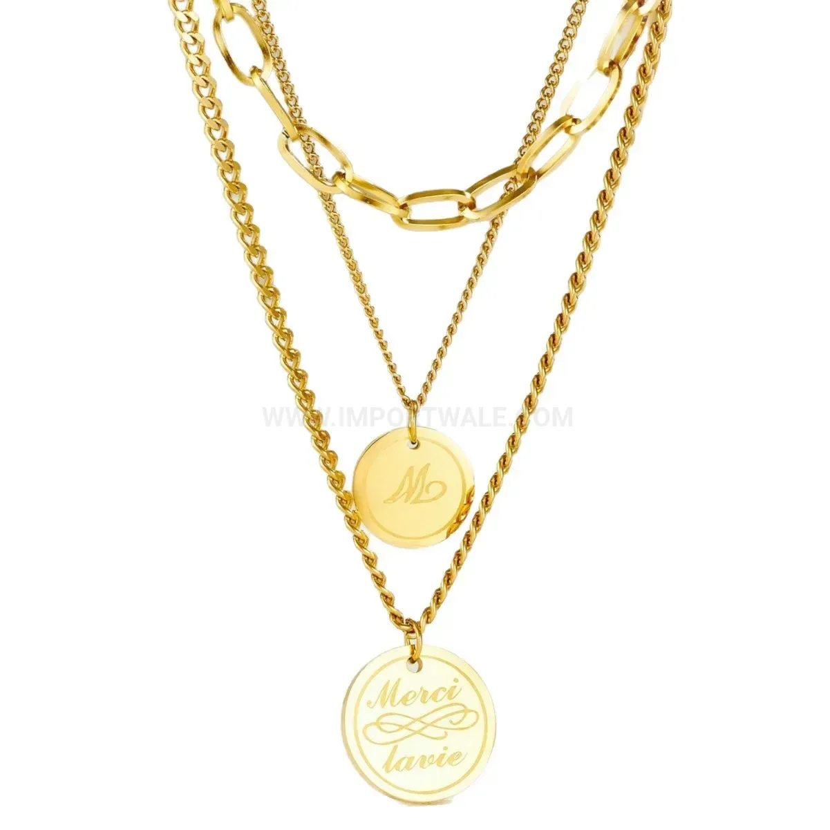 Modern Multi Layer Gold Plated Stainless Steel Coin Pendant Necklace