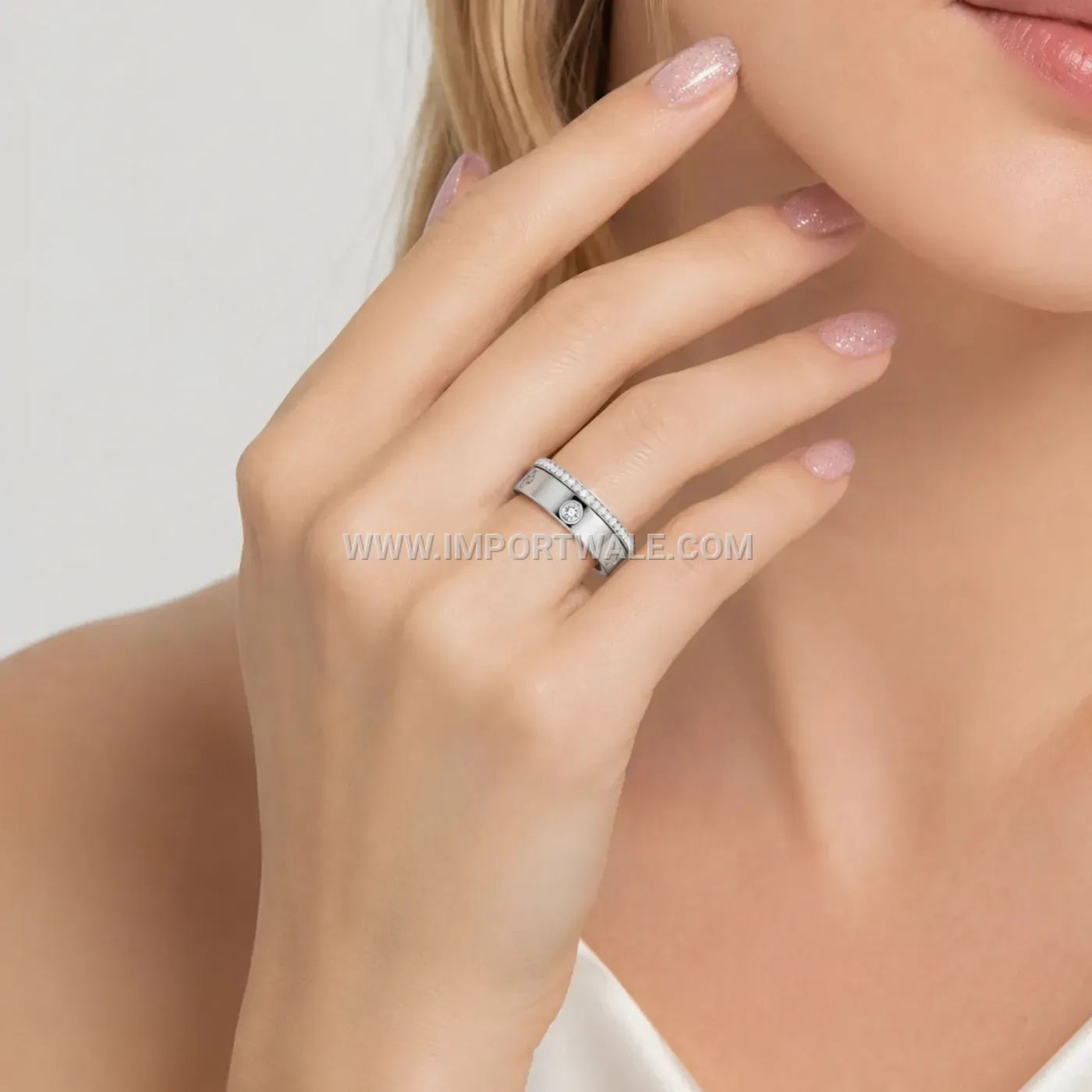 Double Band Stainless Steel Ring Accented with Sparkling Zirconia