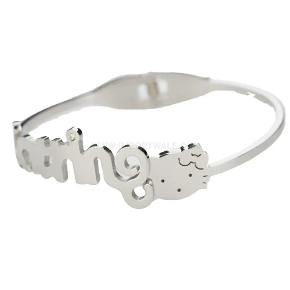 Elegant Dainty Kitten Stainless Steel Open Bangle Bracelet