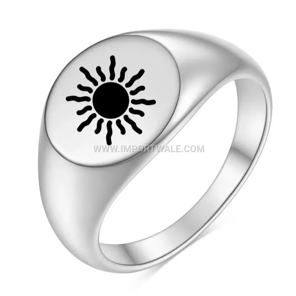 Sun Motif Engraved Stainless Steel Signet Ring