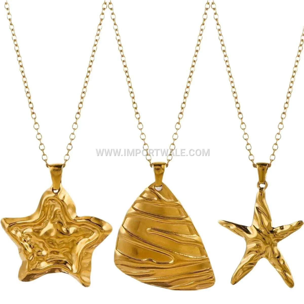 Embossed Shell Pendant Gold Plated Stainless Steel Necklace