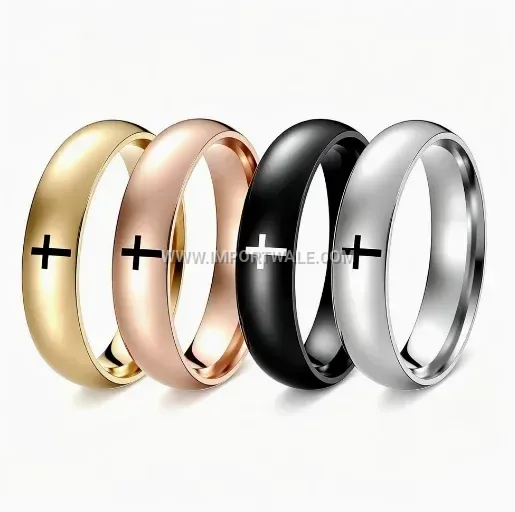 Arc Profile Cross Stainless Steel Band Ring
