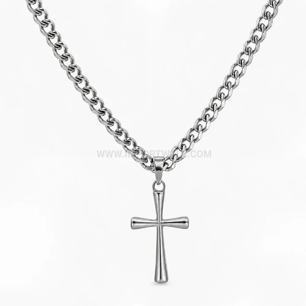 Sleek 18K Gold Plated Stainless Steel Cross Pendant Chain Necklace