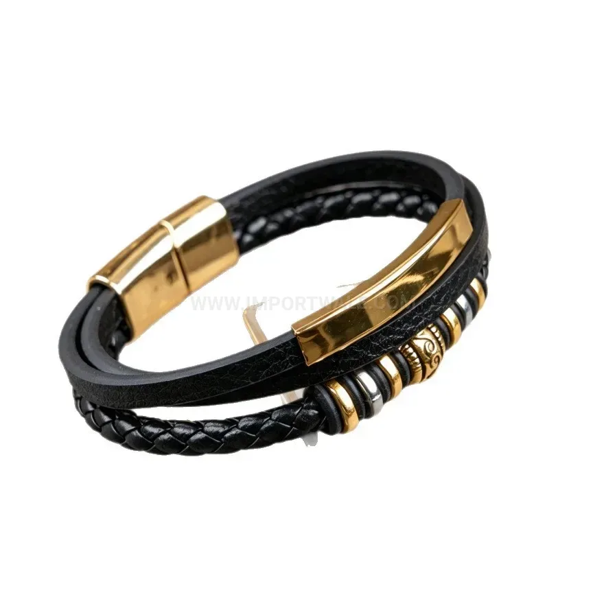 Trendy Multi Layer Braided Leather Wrap Bracelet With Magnetic Buckle
