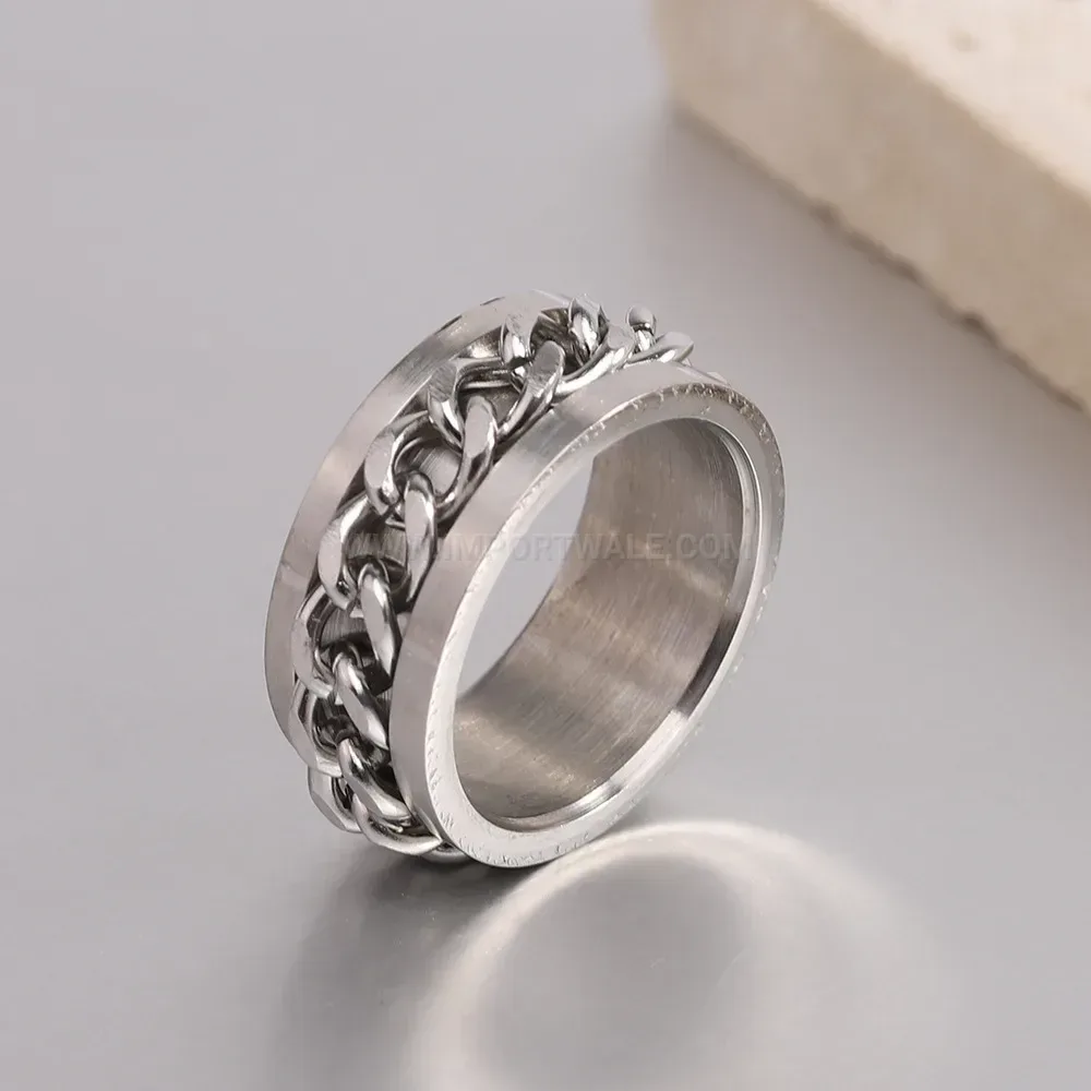 Trendy Distressed Chain Link Stainless Steel Band Ring
