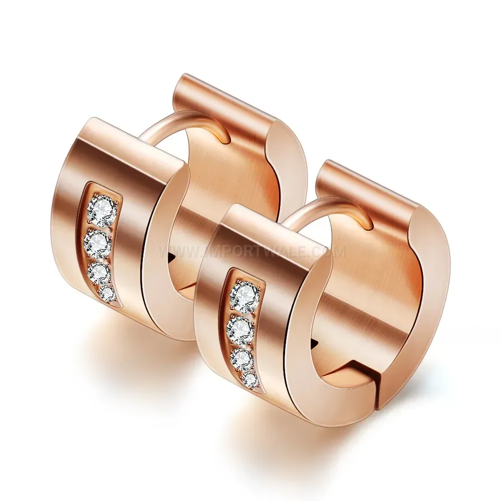 Chic Hollow Semi Circle Zircon Inlaid Stainless Steel Hoop Earrings