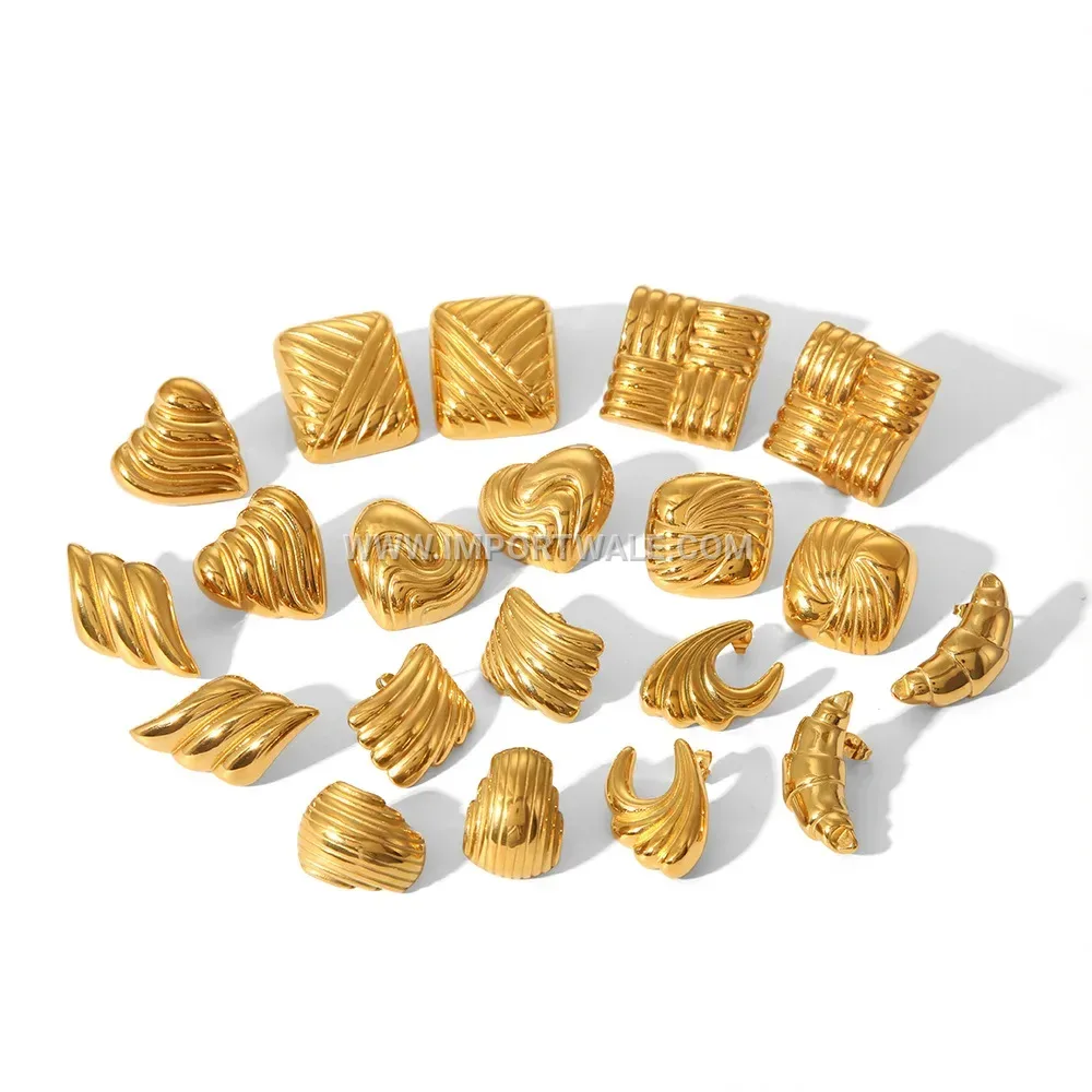 Embossed 18K Gold Plated Titanium Steel Molded Stud Earrings