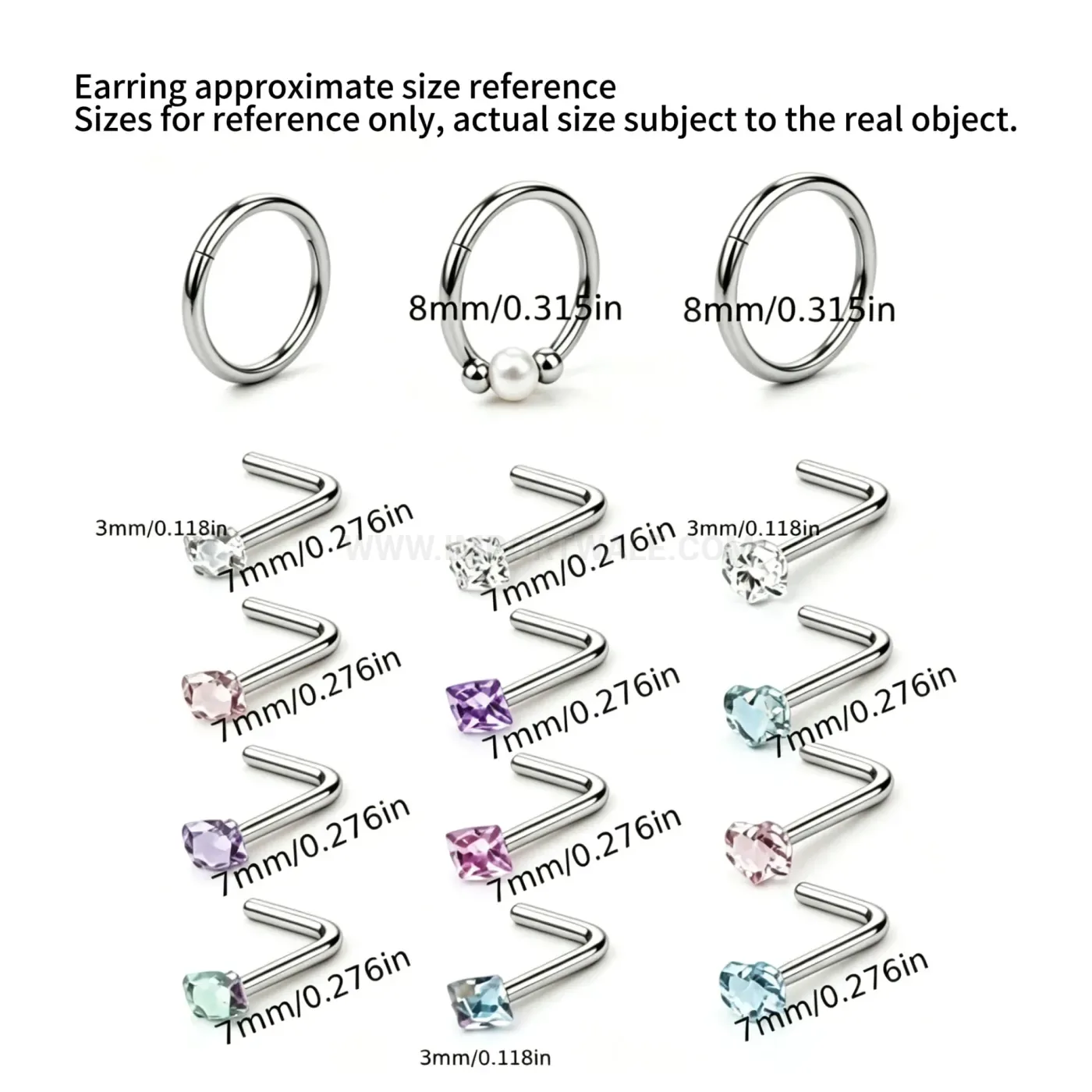 Stylish Multicolor Cubic Zirconia G23 Titanium L-Shaped Nose Stud Piercing Set