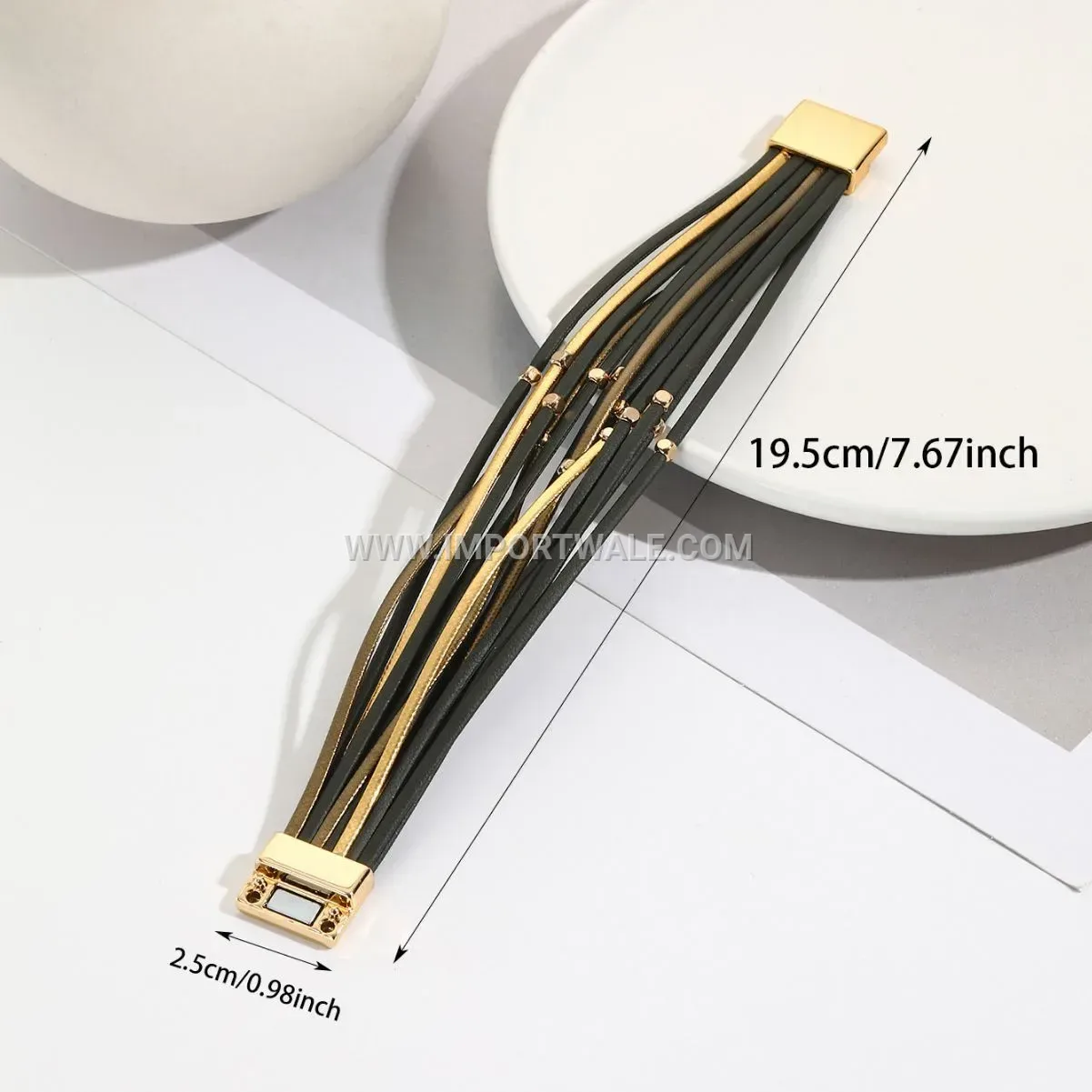 Vintage Metallic Bead Multi Layer PU Leather Bracelet
