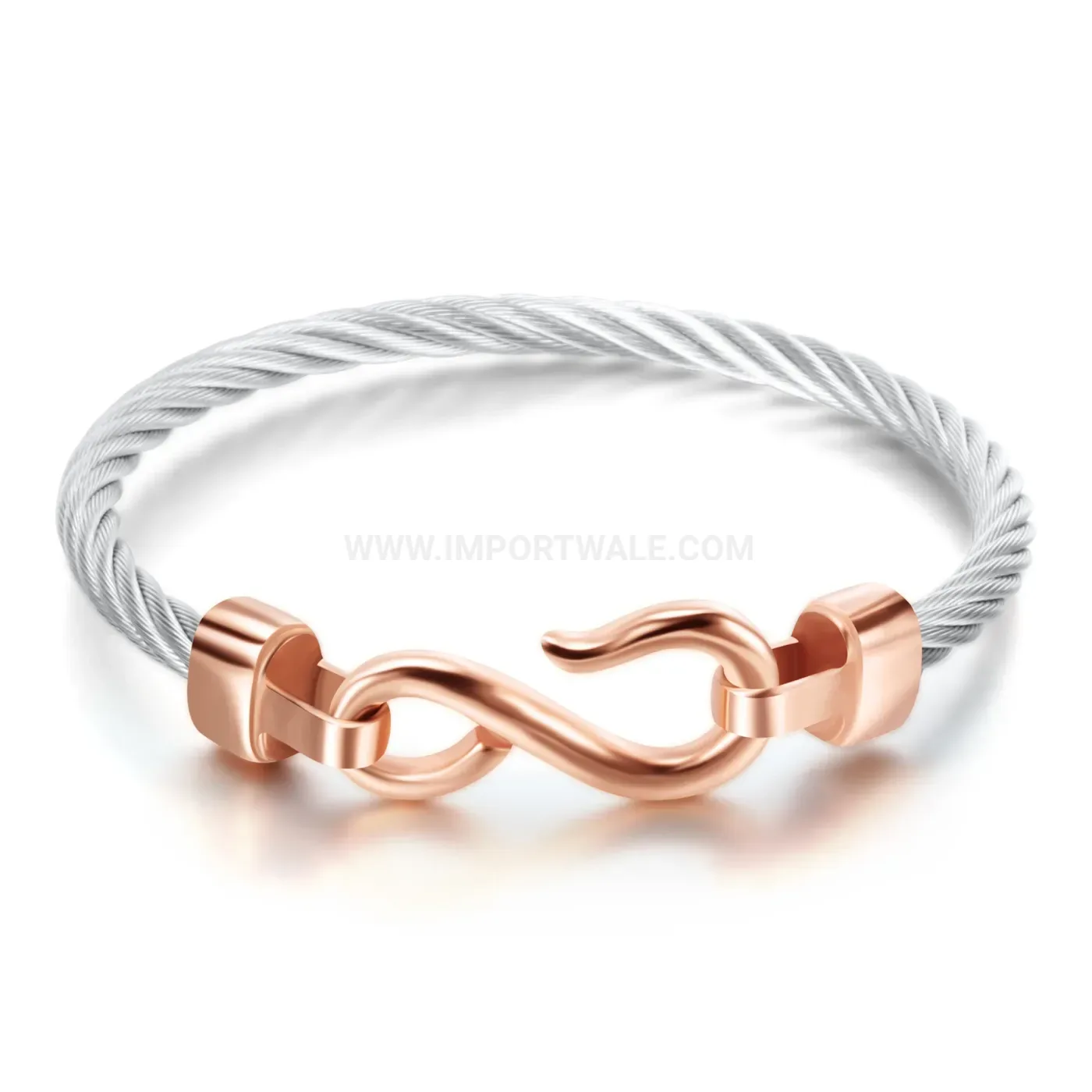 Designer Thick Cable Wire Fishhook Stainless Steel Bangle Bracelet