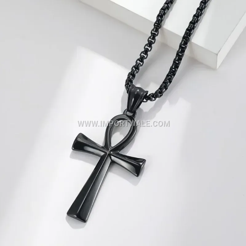 Gold-Plated Stainless Steel Cross Pendant Link Chain Necklace
