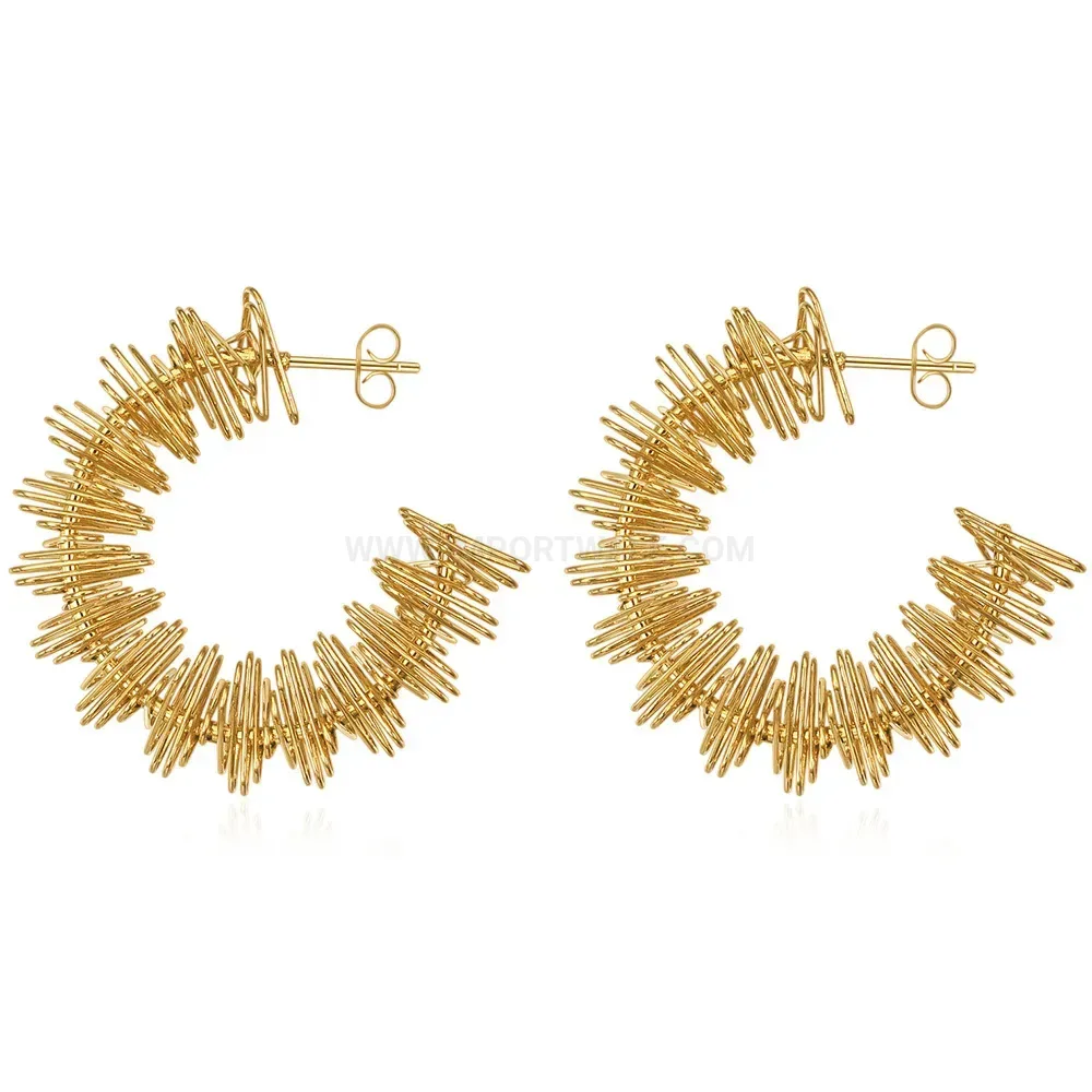 Elegant Twisted Geometric Cutout Stainless Steel Hoop Earrings