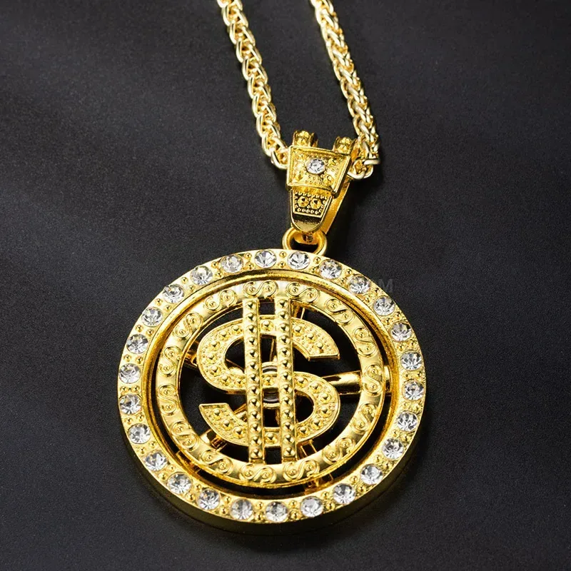 Premium Spinning Dollar Sign Pendant Alloy Chain Necklace