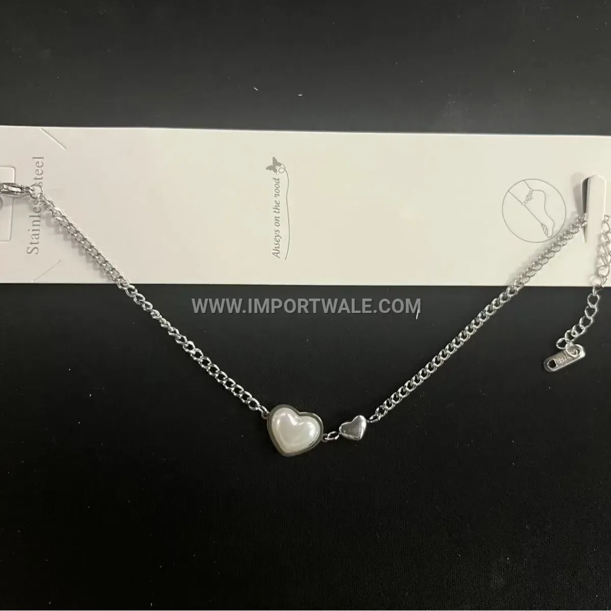 Pearl Heart Charm Stainless Steel Gold Plated Premium Anklet