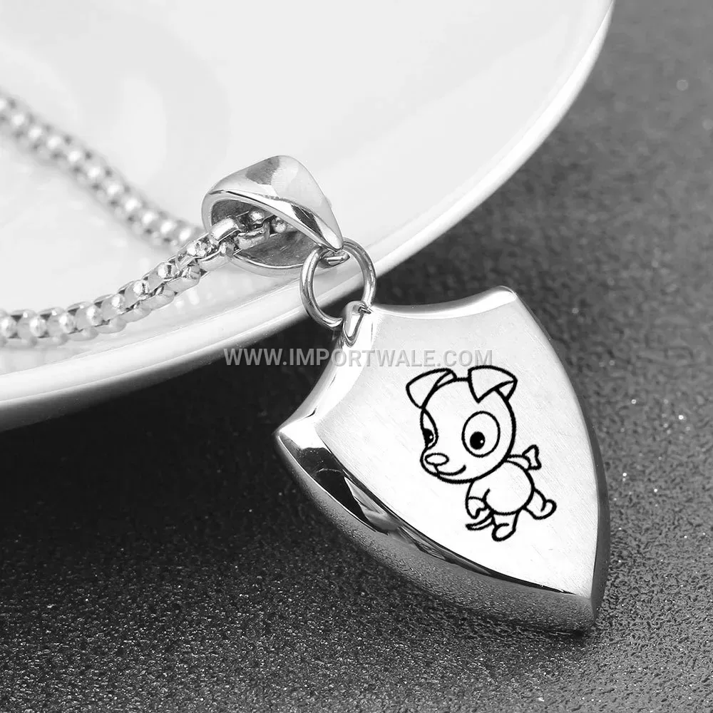 Engraved Shield Triangle Zodiac Stainless Steel Pendant Necklace