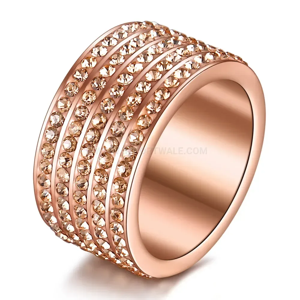 Five Row Crystal Pave Stainless Steel Band Ring