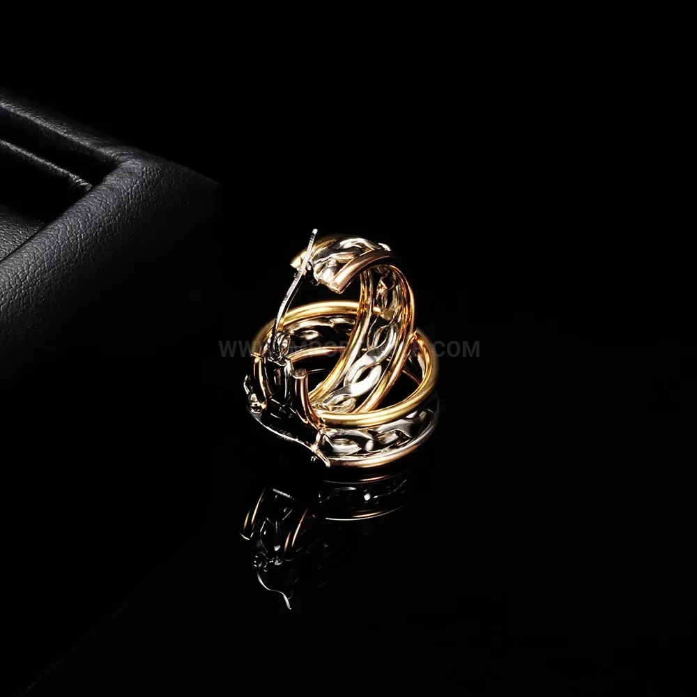Chic Two-Tone Textured Cutout Stainless Steel Hoop Earrings