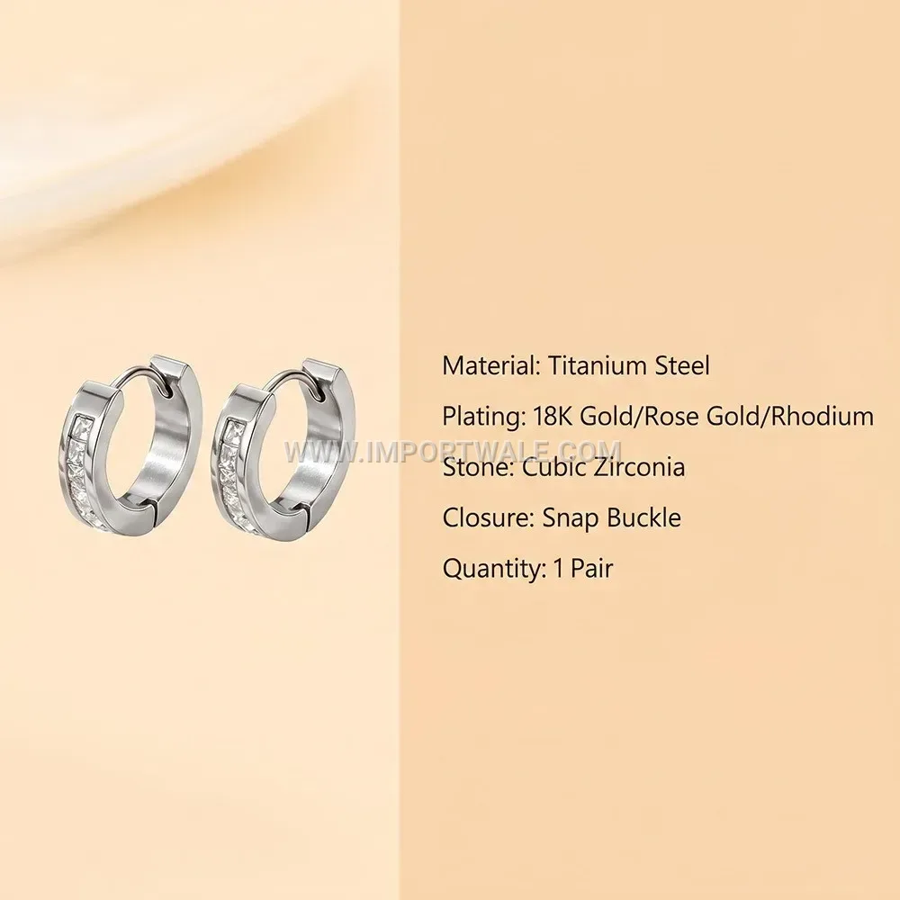Gold Plated Stainless Steel Cubic Zirconia Clip On Earrings