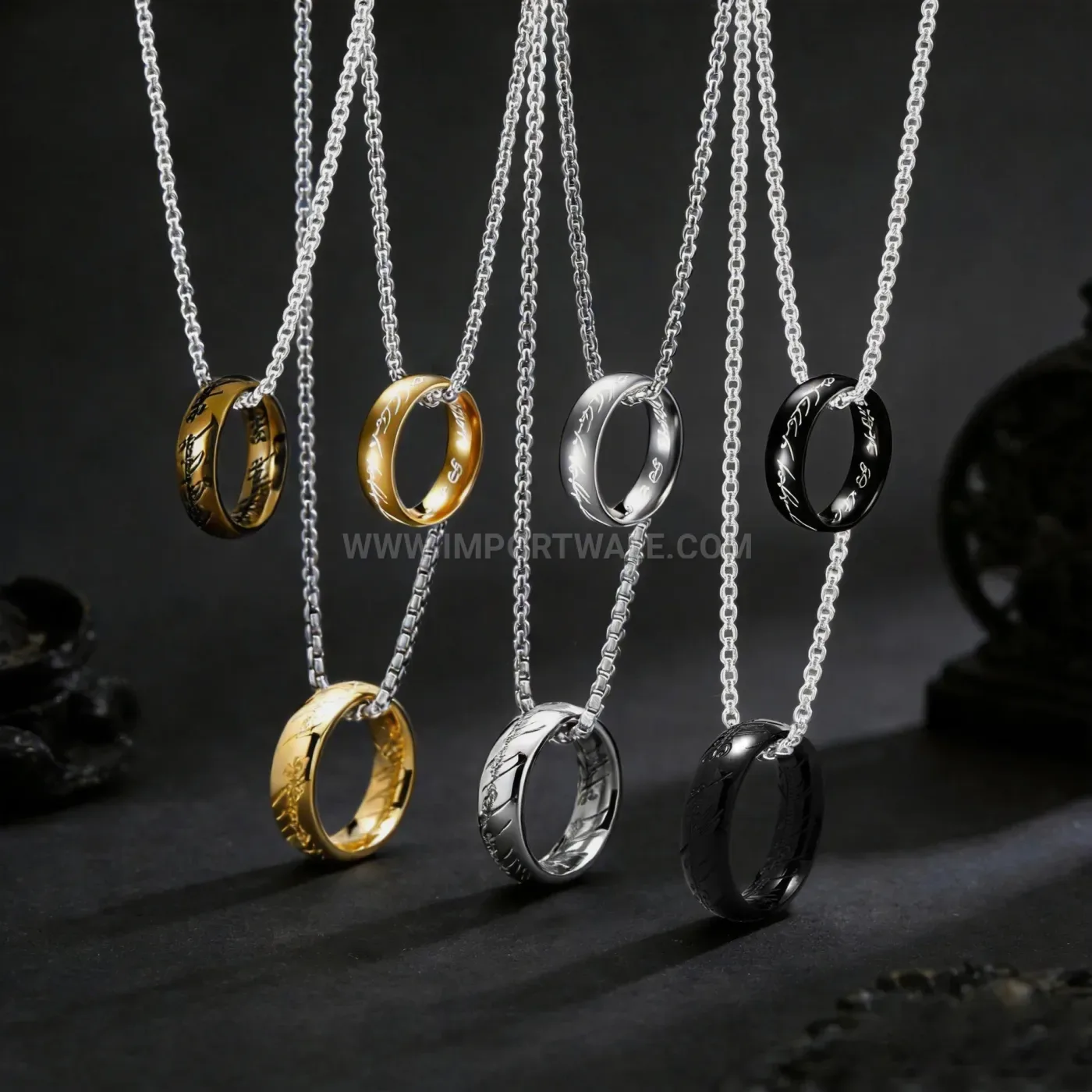 Stainless Steel Band Ring Pendant Necklace for Men and Women