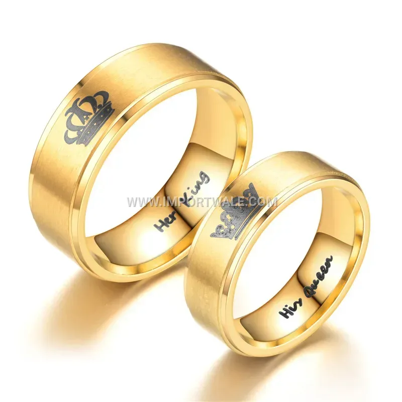 Gold-Tone Crown Engraved Stainless Steel Band Ring