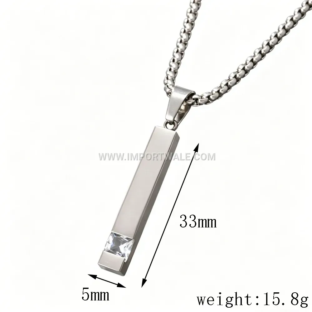 Geometric Stainless Steel Pendant Necklace Inlaid with Zirconia Accent