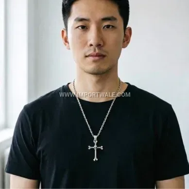 Men's Punk Stainless Steel Skull Cross Pendant