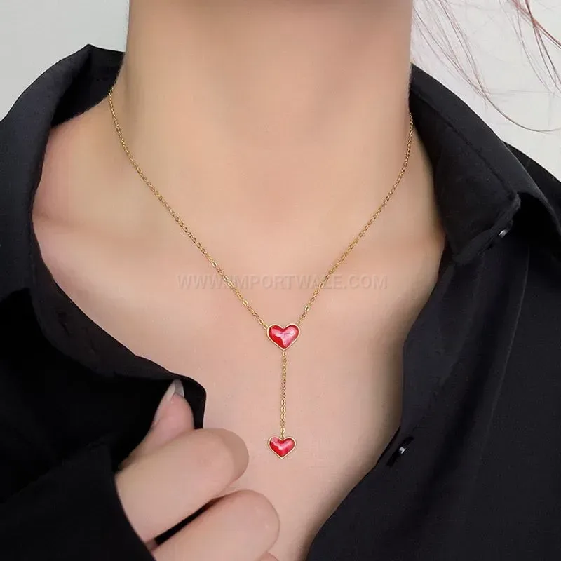 Fashion Red Heart Titanium Steel Pendant Necklace
