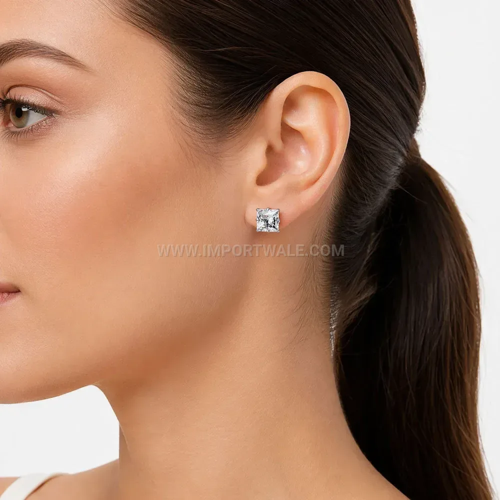 Square Cubic Zirconia Stainless Steel Geometric Stud Earrings