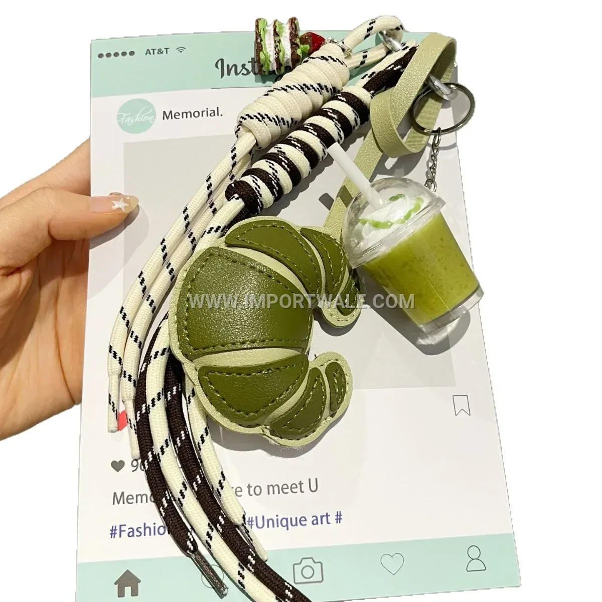 Woven Croissant and Coffee Cup Charm Keychain