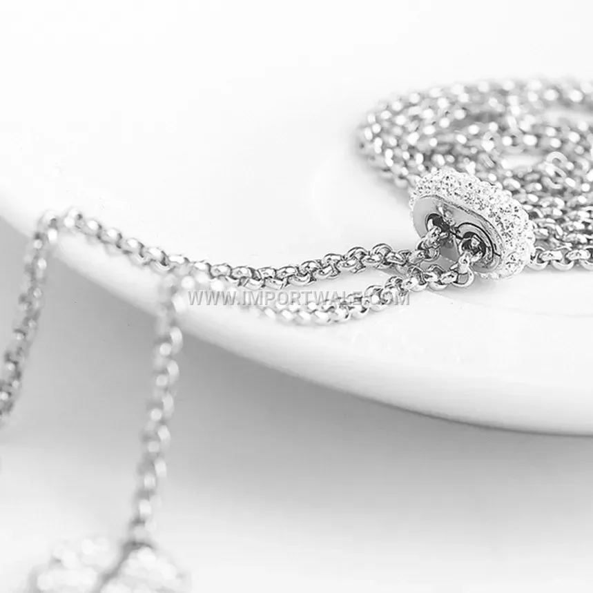 Silver Tone Stainless Steel Rhinestone Heart Clover Long Necklace