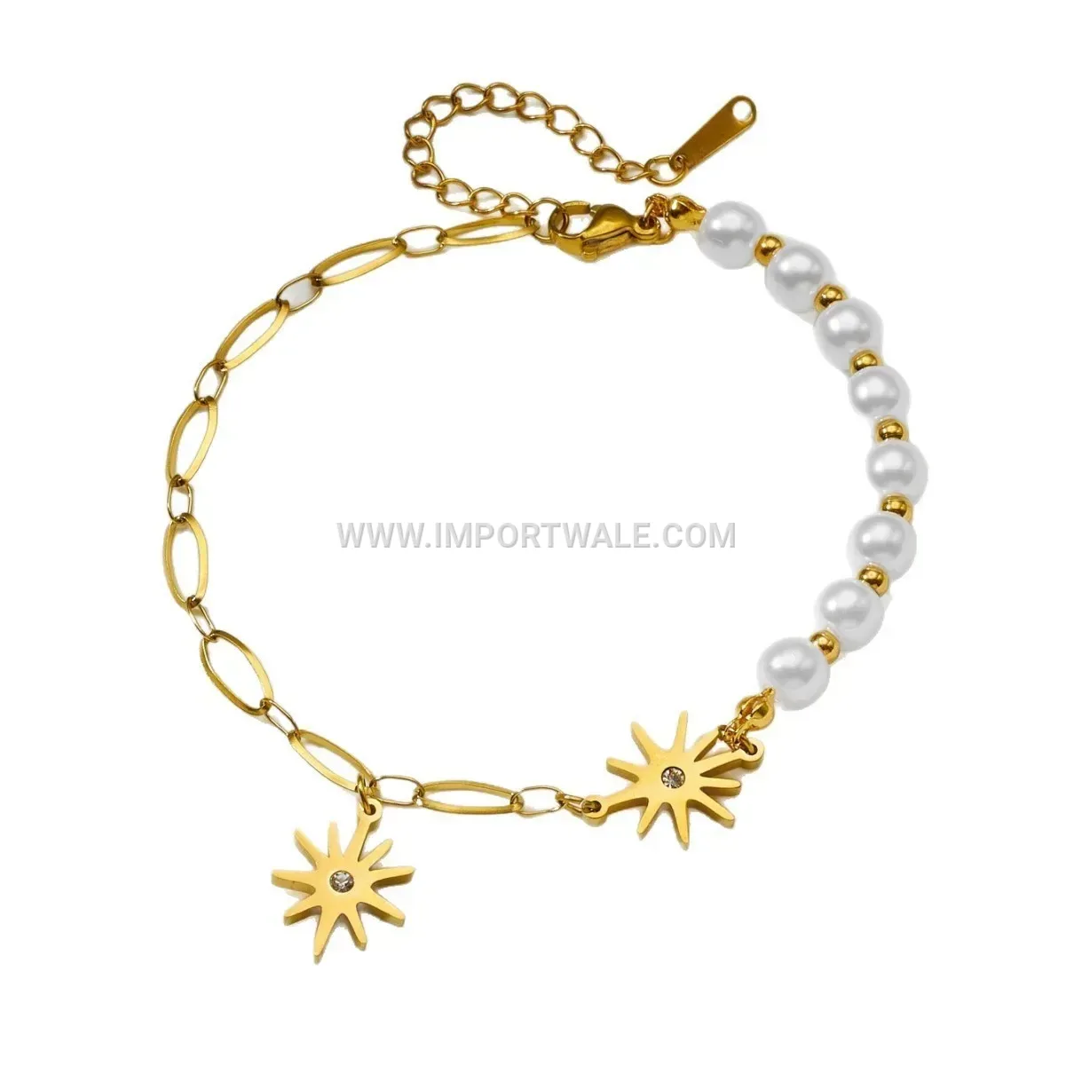Eight Pointed Star Pearl Stainless Steel Anklet
