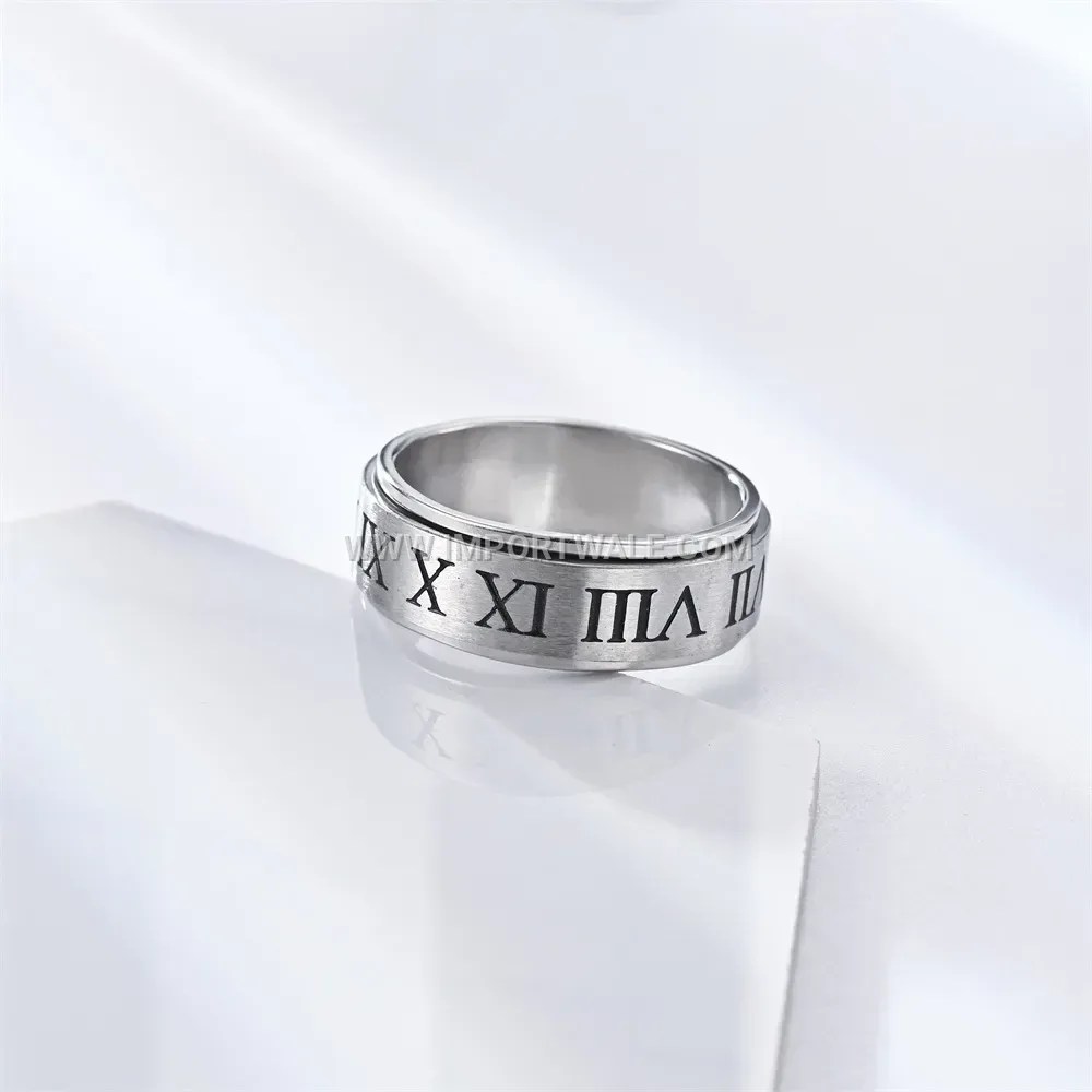 Spinning Roman Numeral Stainless Steel Band Ring